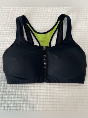 Nike Black Front-Zip Sports Bra with Lime Liner